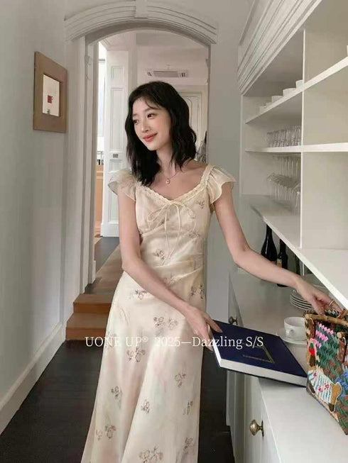 Floral Short Sleeve A Line Dress